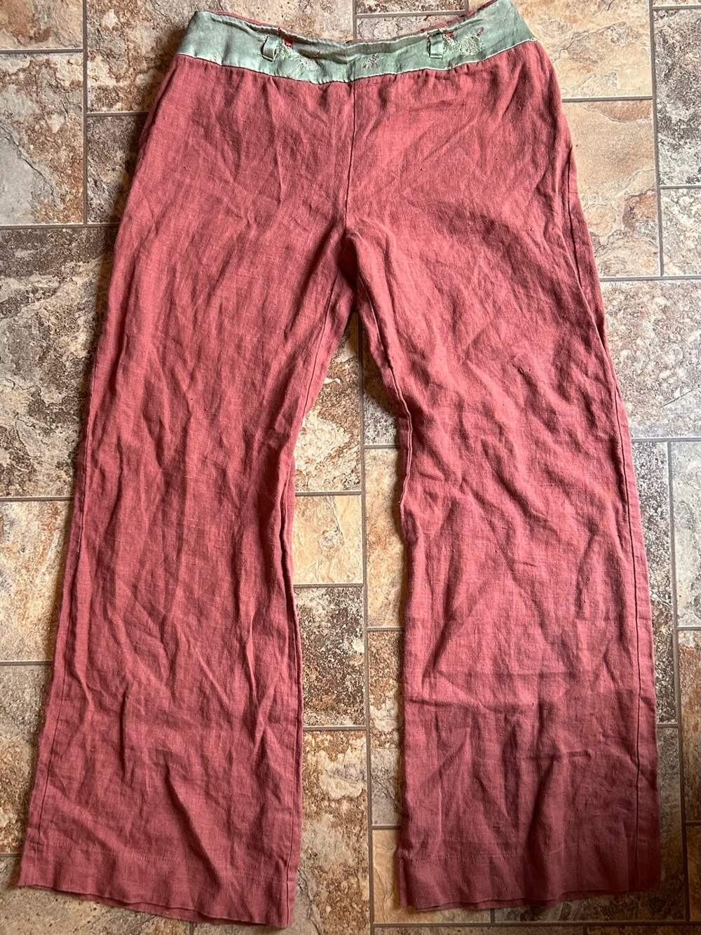 Y2K Odille for Anthropologie Terracotta 100% Linen Wide Leg Pants Size 8